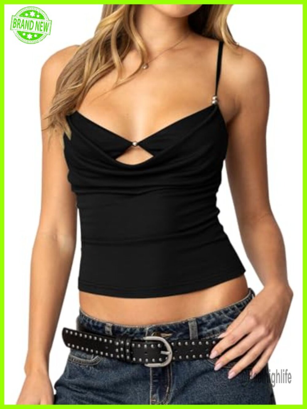 Women's Cowl Neck Sleeveless Crop Tank Top with Built-in Bra Layering